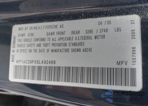 2005 Porsche Cayenne Turbo from USA, damaged, VIN WP1AC29PX5LA92469